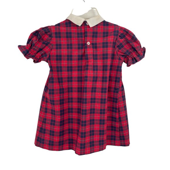 Vintage Sears Girls Plaid Smocked Dress w/Peter Pan Collar & Puff Sleeves Size 5 - Picture 2 of 8